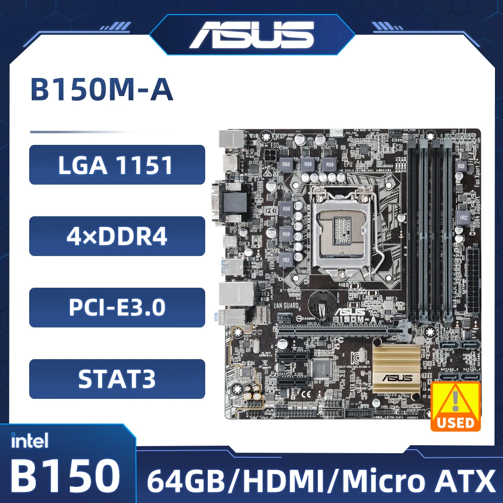 

Материнская плата ASUS B150M-A LGA 1151intel B150 DDR4 64 Гб PCI-E 3,0 SATA III Micro ATX, поддержка шестого поколения Core i3-6300 cpu
