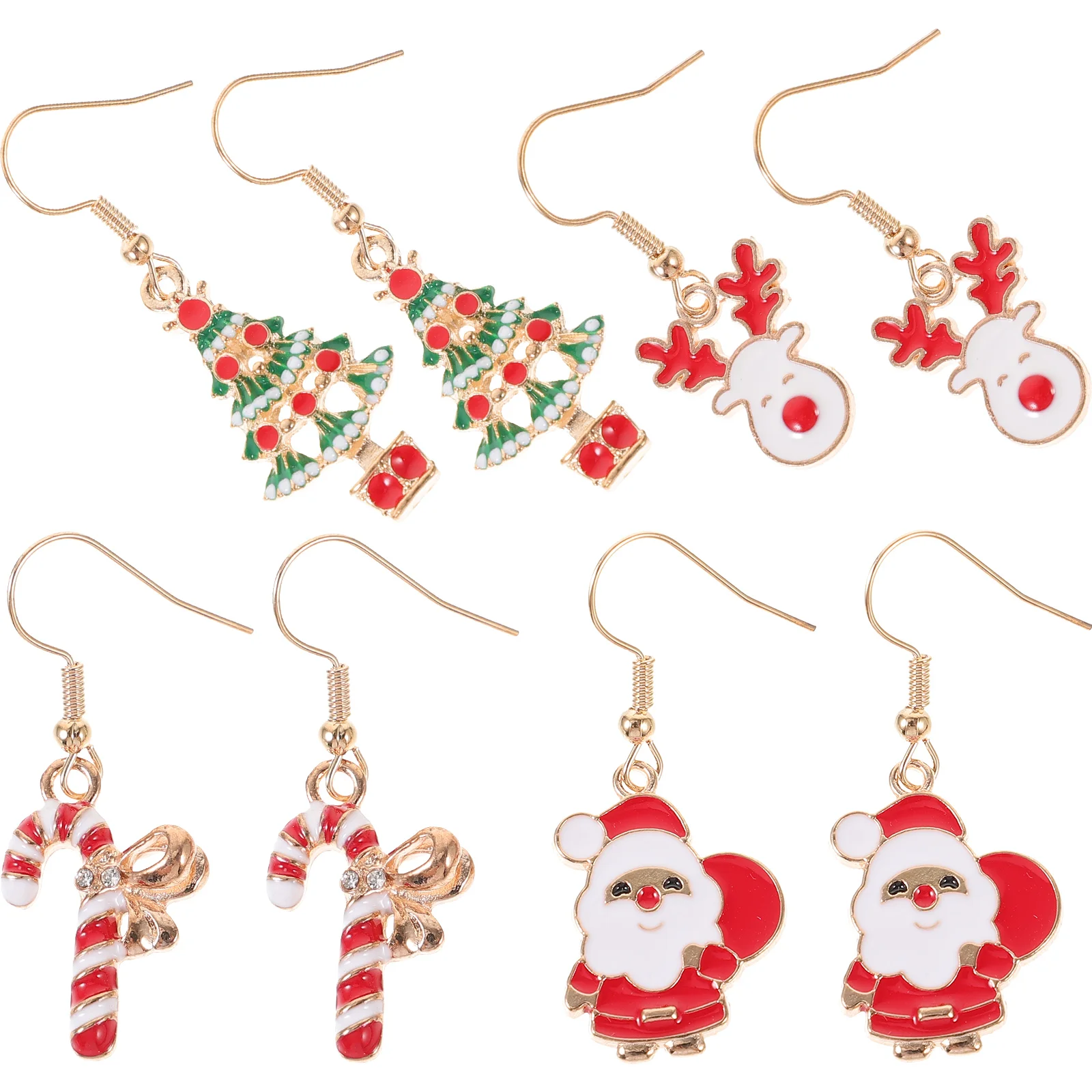 

4 Pairs Christmas Ear Hooks Women's Holiday Earrings Santa Claus Set Dangle Drop Jewelries Deer Decorative Alloy Miss Jewelry