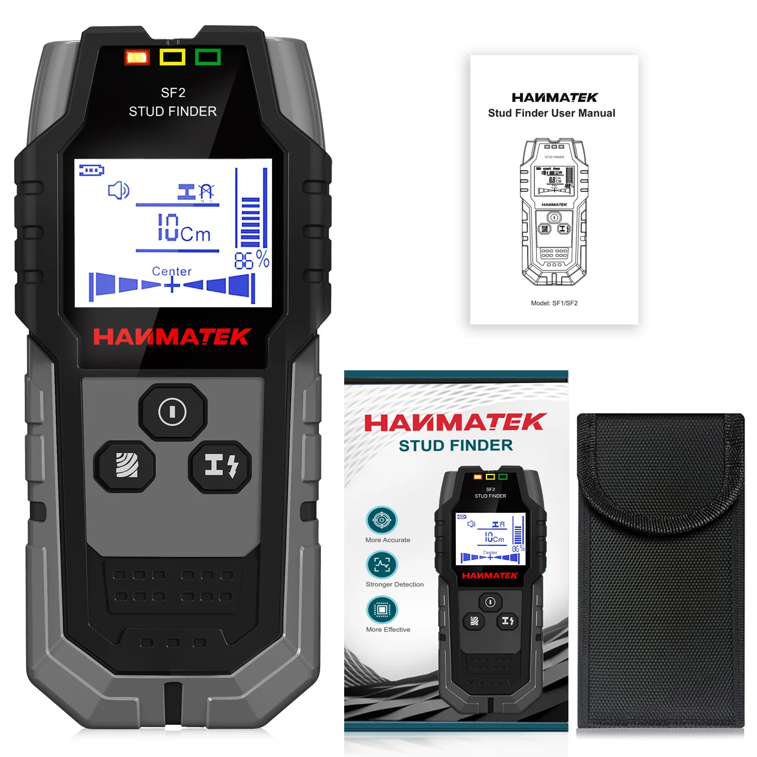 HANMATEK SF2 Stud Finder Wood Studs Metal Detecion Detection of live cable Metal Depth Measurement Finder Wall Detector Scanner 6