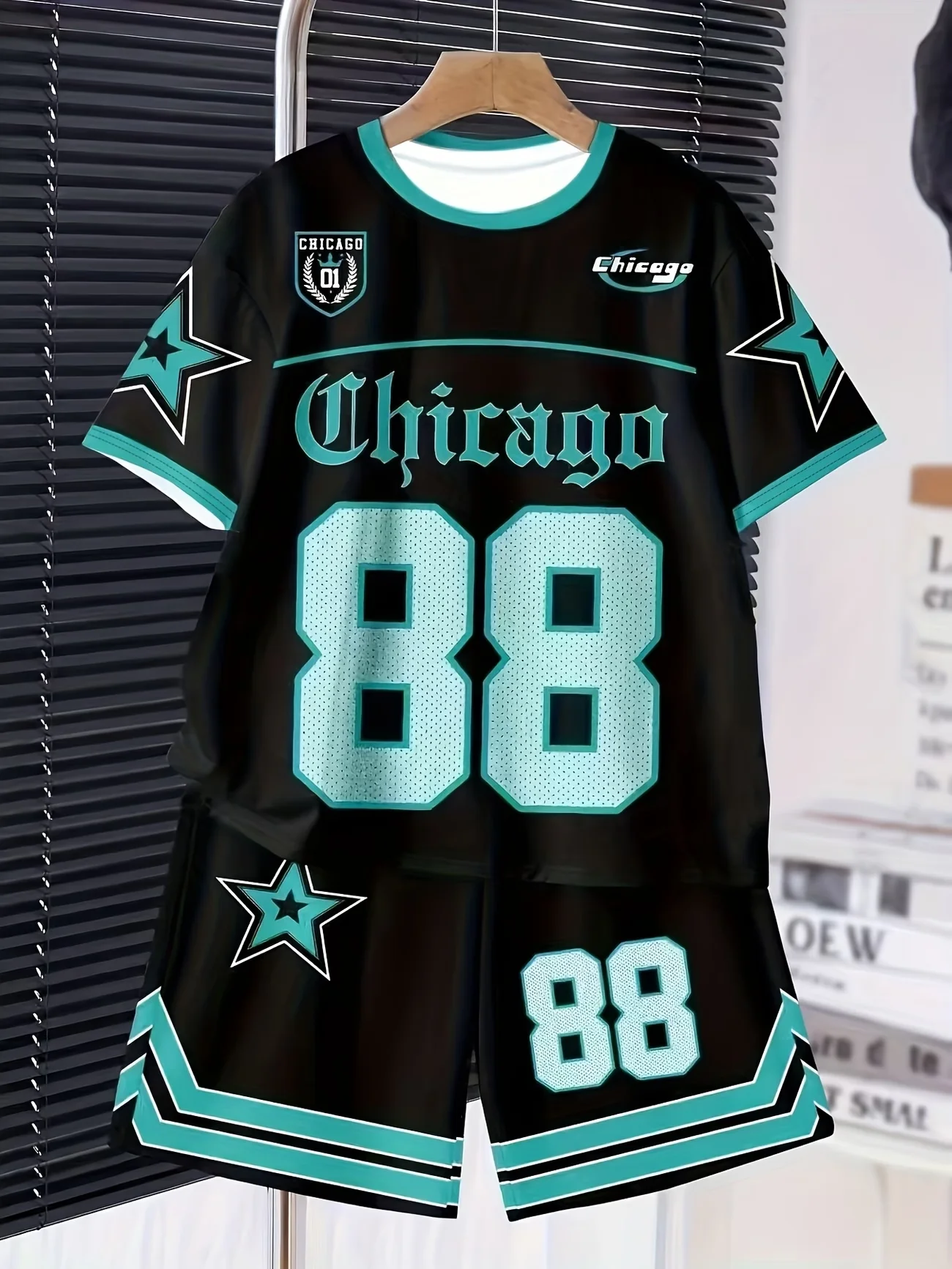 تي شيرت صيفي للأولاد والبنات بأكمام قصيرة مطبوع عليه شيكاغو 88 + مجموعة تي شيرتات قصيرة الأكمام مطبوعة عليها رسومات