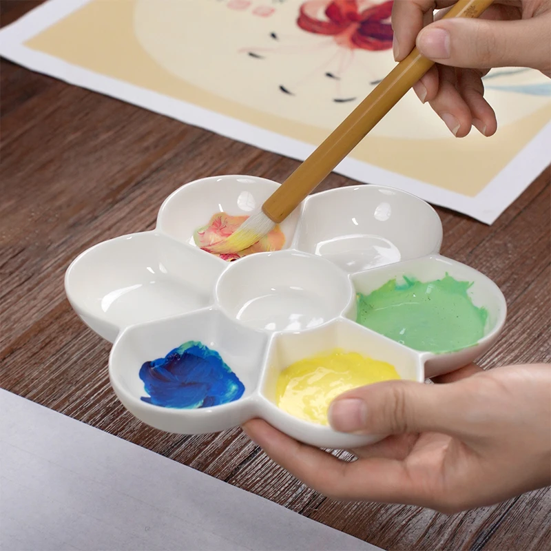 Plum Blossom Shape Ceramics Nail Art Tray Nail Color Mixing Tray Salon Art Palette Display Board Manicure Tool