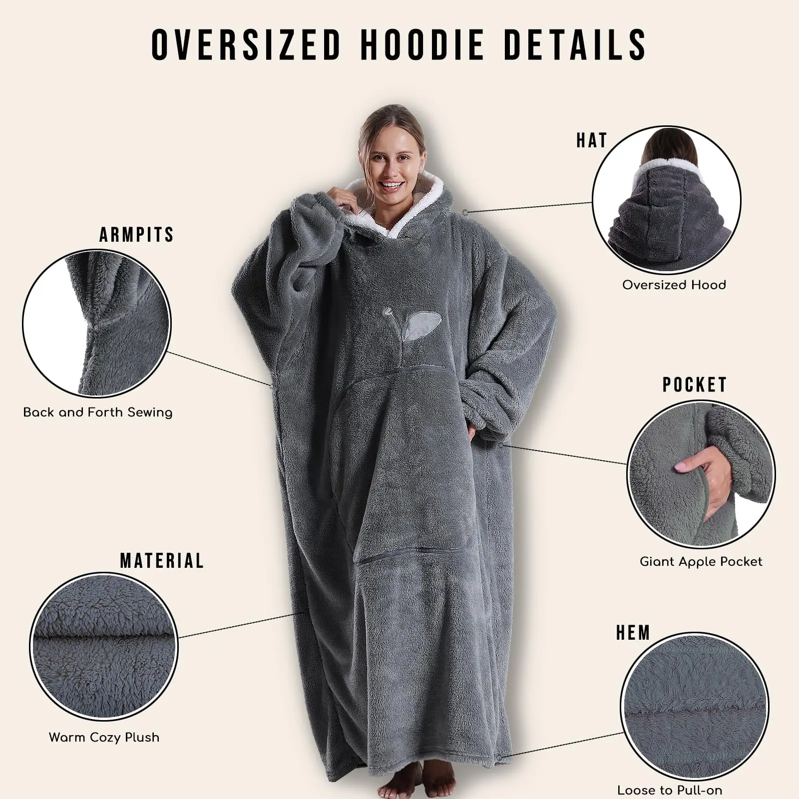 New Extra Long Wearable Blankets Winter Flannel Hooded Blanket with Full Sleeves Men Women Cozy Soft Throw Adult TV Warm Blanket 4