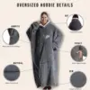New Extra Long Wearable Blankets Winter Flannel Hooded Blanket with Full Sleeves Men Women Cozy Soft Throw Adult TV Warm Blanket 4