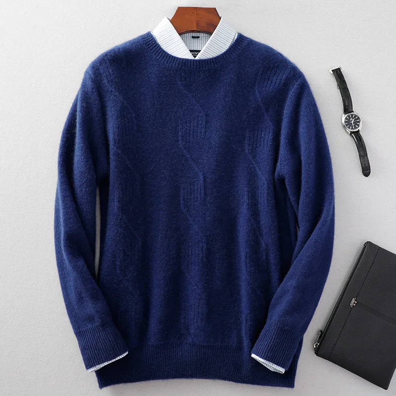 

Autumn and winter 100% cashmere sweater men's round neck twisted thick sweater loose wool sweater men's cashmere sweater