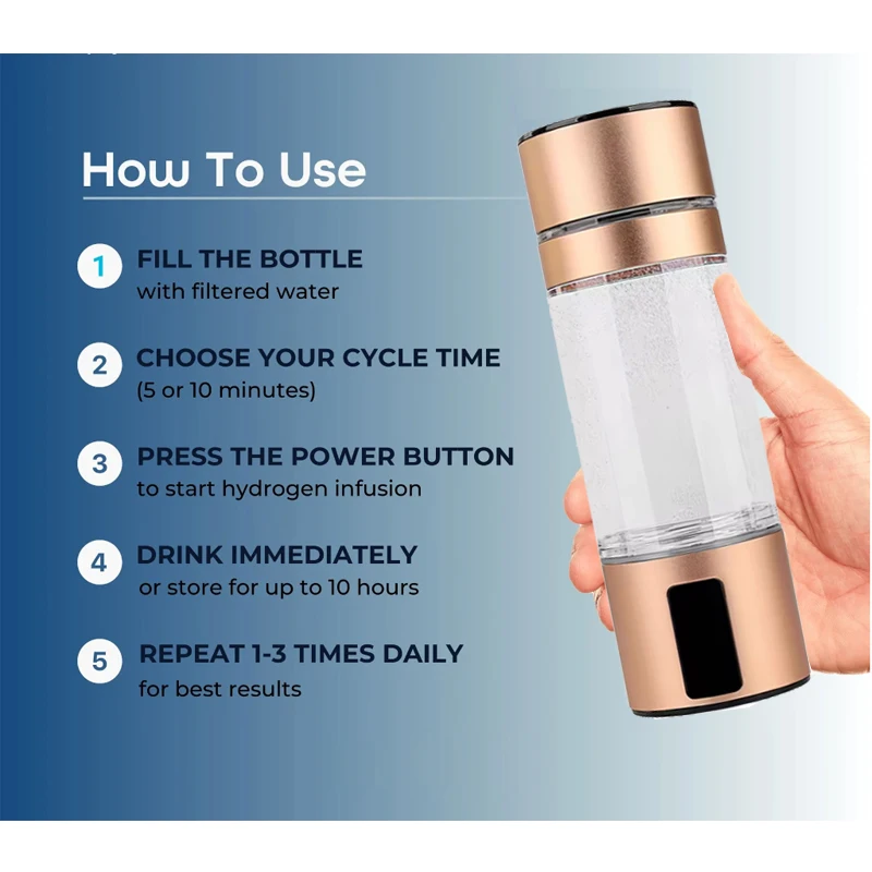 Waterstofwaterfles, 300 ml rijke waterstoffles, navulbare waterstof waterstof waterstof ionisator, glazen gezondheidsbeker voor de