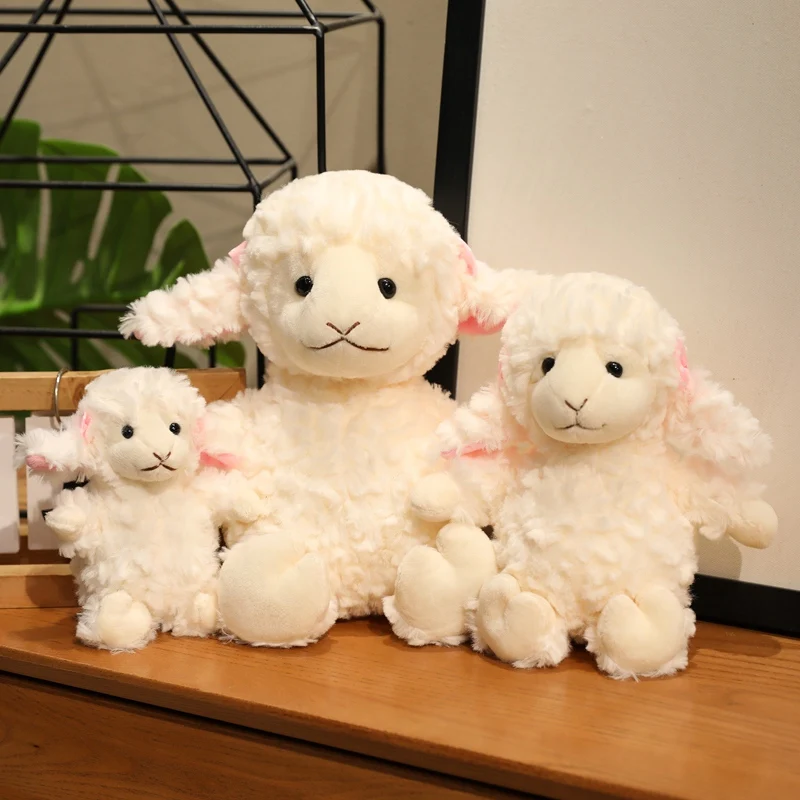 Kawaii Sweet Soft Furry White Sheep Plush Toy 16/22/30cm Cute Cartoon Stuffed Sleeping Doll Ideal Birthday Gift for Kids