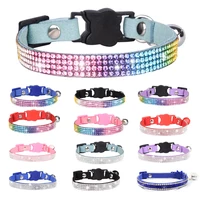 Small Cat Collar Rhinestone Breakaway Shiny Pet Goats Necklace Collier Chain Quick Release Safety Soft Suede Luxury for Kitten 1