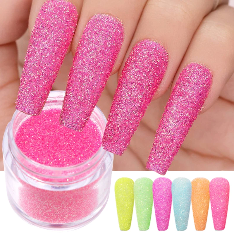 6 grid pink nail glitter, reflective powder dip, sequin, sugar sand coating  effect, DIY nail pigment - AliExpress