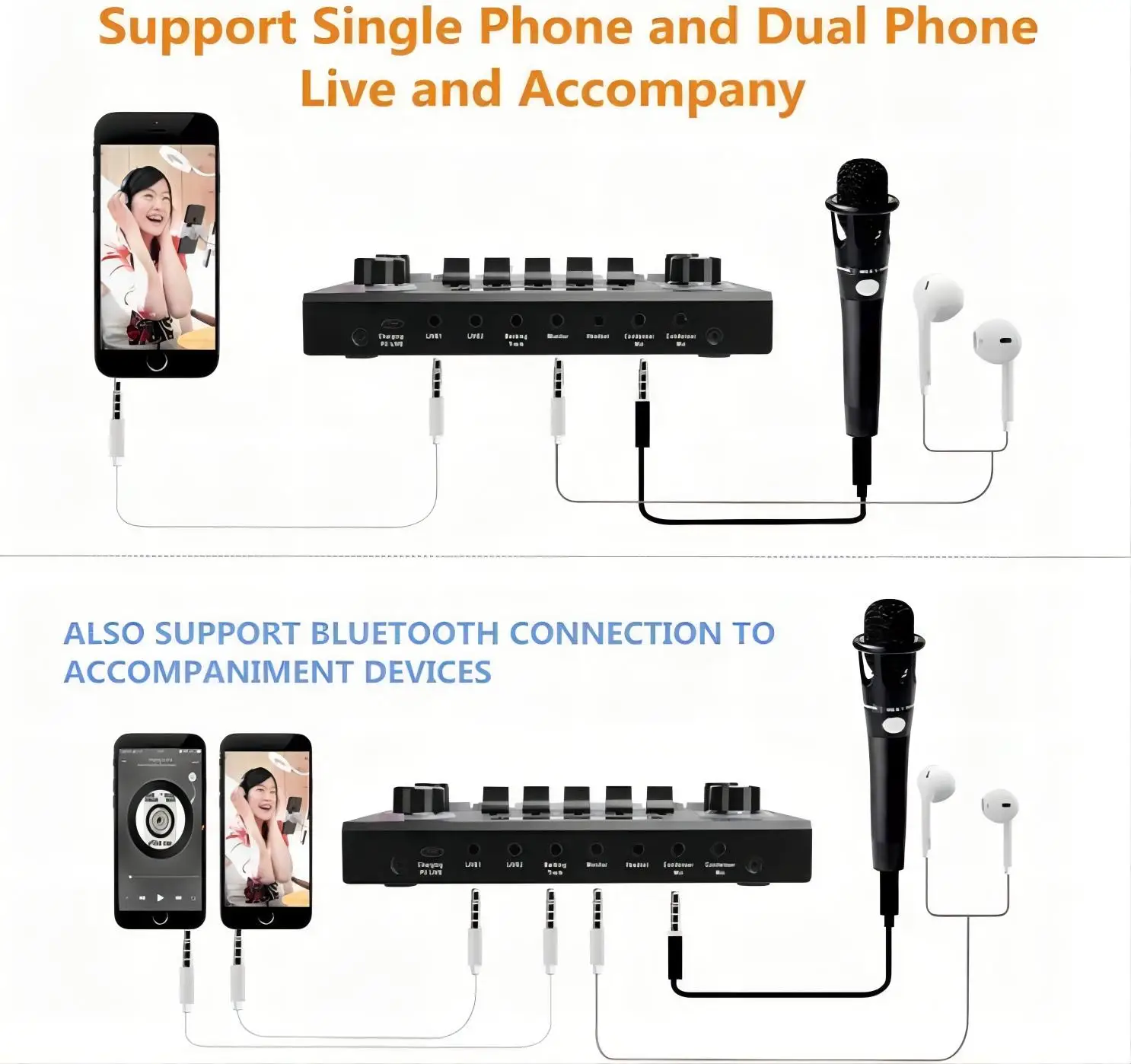 V9SJ External Audio Mixer Live Sound Card Mobile Phone Voice Changer Karaoke Broadcast Recording Home KTV Game Music Singing V10