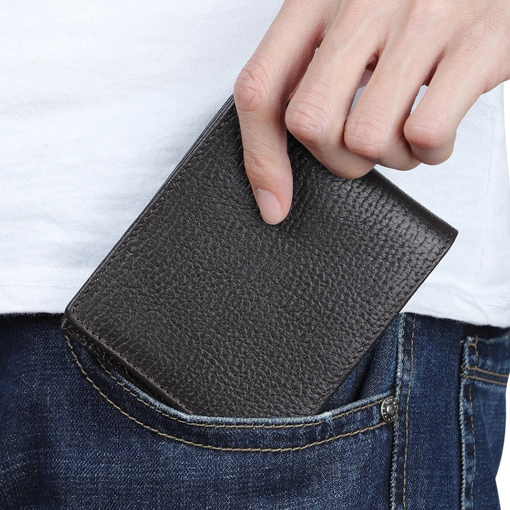 Leather men's wallet business retro black Coin purses men's rifd classic style luxury wallet short Card holder money clip
