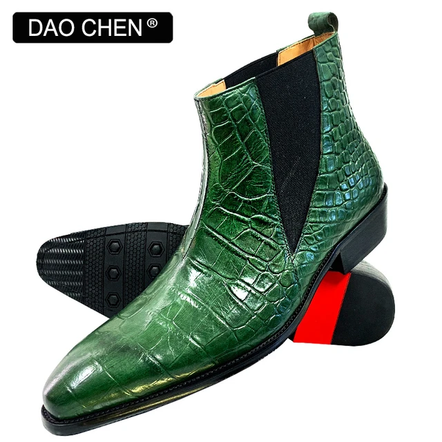 Botines De Piel Auténtica Para Hombre, Zapatos De Vestir Informales, Con  Estampado De Cocodrilo, Color Negro, Marrón Y Azul, Con Cremallera Y  Hebilla, Para Boda Y Oficina - Botas - AliExpress