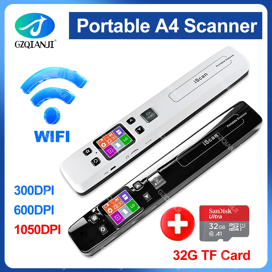 ISCAN Wifi Wireless Mini Portable A4 Document Scanner Images JPG PDF Formate Reader Pen with TF Card 32G 1050 dpi USB Wired document scanner