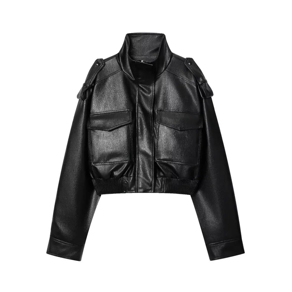 DiYiG WOMAN 2025 Autumn New Fashion Faux Leather Effect Jacket