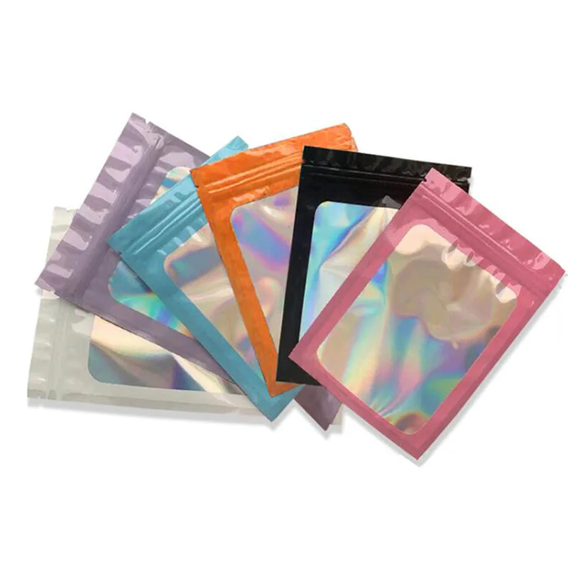 100pcs Smell Proof Mylar Bags Resealable Odor Proof Bags Holographic Packaging Pouch Bag Food