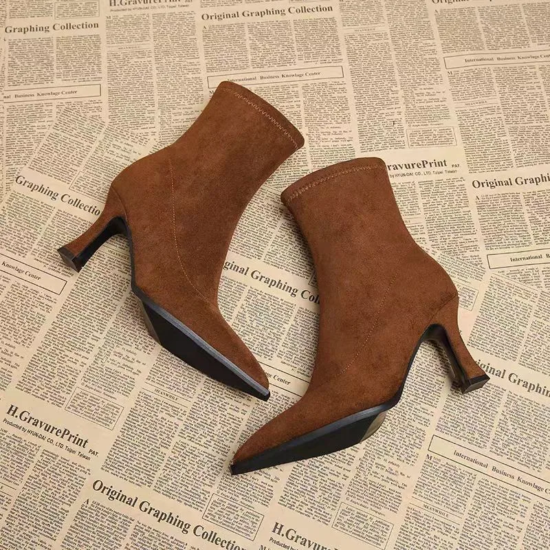 Ankle Boots Women Chunky Mid Heels Suede Shoes Woman Pointed Toe 2025 Trend Winter New Goth Walking Snow Chelsea Botas De Mujer