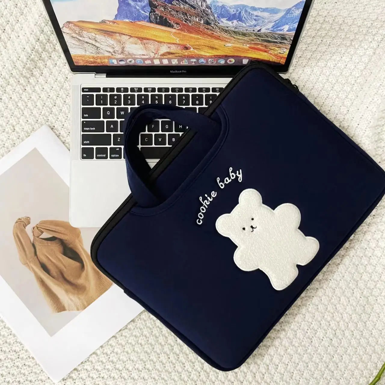 Bolsa Bonito do Computador do Urso Bolsa Macio do Forro para o Macbook Air 13.3 Lenovo Huawei hp Portátil Malote da Caixa da Tabuleta 13 14 15.6