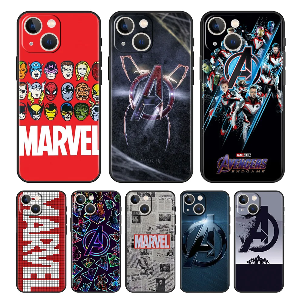 

Marvel Logo Avengers cool For Apple iPhone 13 12 11 mini Pro XS Max XR X 8 7 6 5 Plus SE 2020 Black Soft Silicone Phone Case