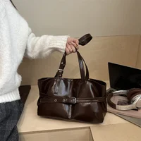 New Fashionable Versatile Belt Buckle Handbag Korean Style Solid Color Soft Leather Women’s Casual Shoulder Bag Underarm Bag
