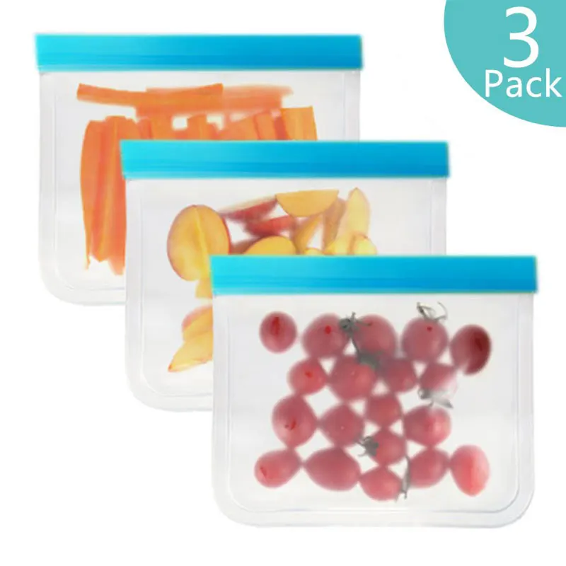 Silicone Food Storage Bag Reusable PEVA Fresh-keeping Bag Fruit And Vegetable Sealed Kitchen Leak-proof Ziplock Storage