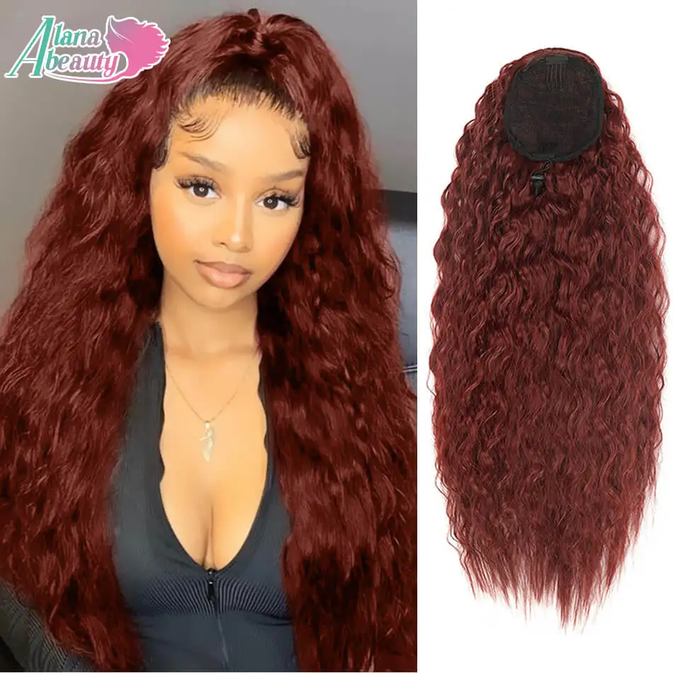 Alana Long Curly Ponytail Hair Extensions Heat Resistant Synthetic Fiber Wavy Drawstring Ponytail Wrap Around Fake Pony Tail