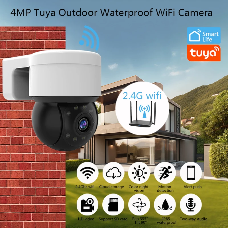 4MP Security Tuya Cameras WiFi Outdoor HD Full Color Night Vision Waterproof Wireless Surveillance Camera with Baby Monitor 6