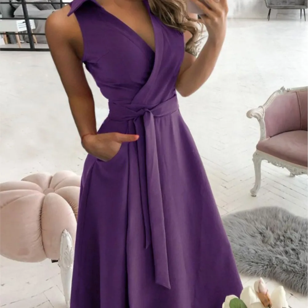 

Summer black Deep V-neck Sexy Sleeveless Long Dress new solid Belt Fashion Female A-line Mid Waist Irregular Dresses For Women