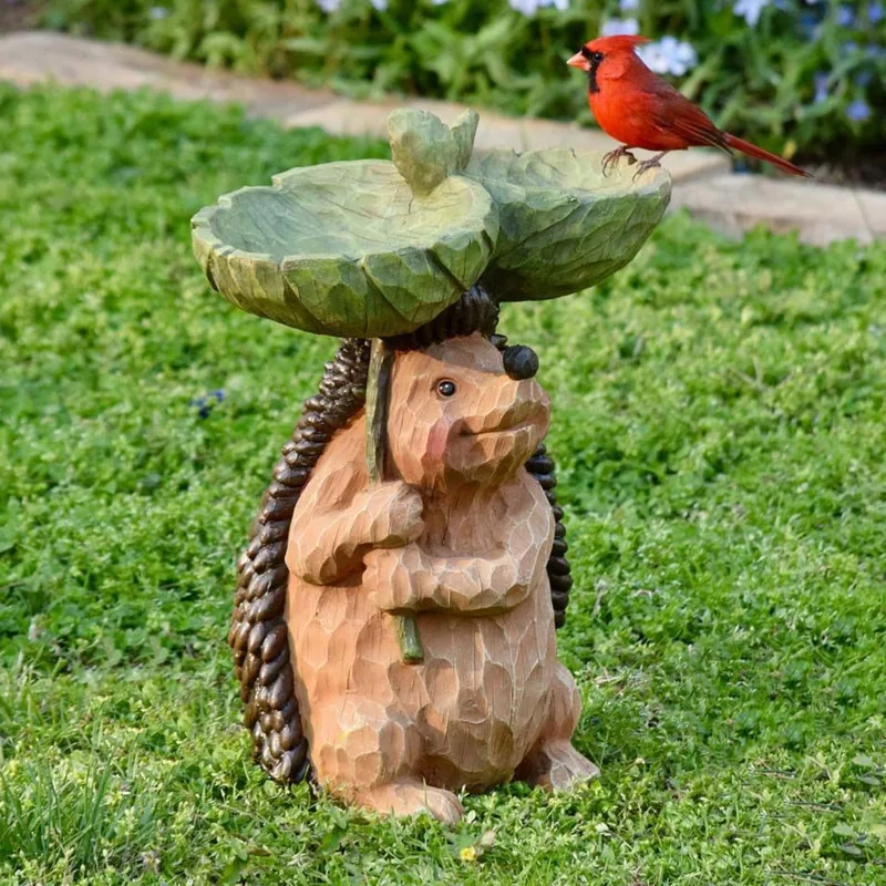 

Garden Animal Statue Birds Feeder Resin Dog Raccoon Cock Hedgehog Fox Sculpture Birds Food Feeder Garden Ornaments Decor