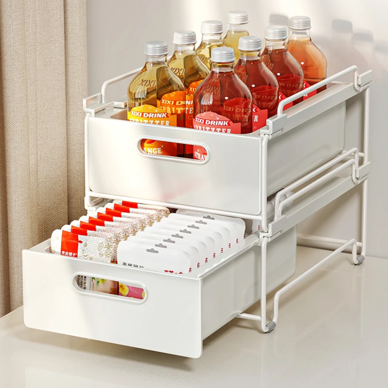 Cabinet Pull-out Storage Basket Household Kitchen Sundries Sorting Shelf Layered Multifunctional Stackable Drawer Storage Shelf