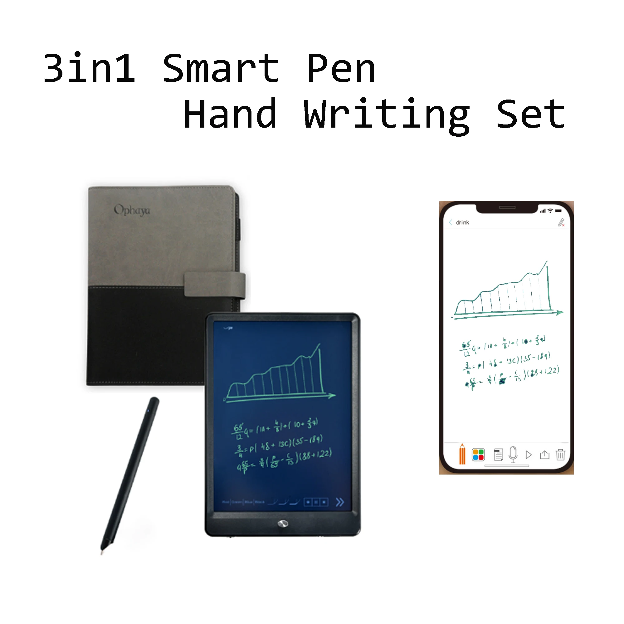 스마트 SyncPen 세트, 오파야 디지털 스마트 펜, 블루투스 무선 및 클라우드 노트 앱 (무료), iOS 안드로이드 기기 포함, 3 인 1