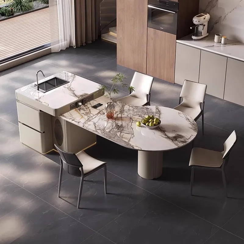 Light luxury oval dining table American style Nakajima sink integrated open kitchen dining table roc
