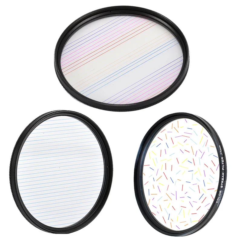 Camera Lens Filter Photography Filter Color Filter Streak Filters Soft Blue Rainbow Star Light White Orange Line Streak Flare Camera lens Filters 52 55 58 62 67 72 77 82MM Filtro