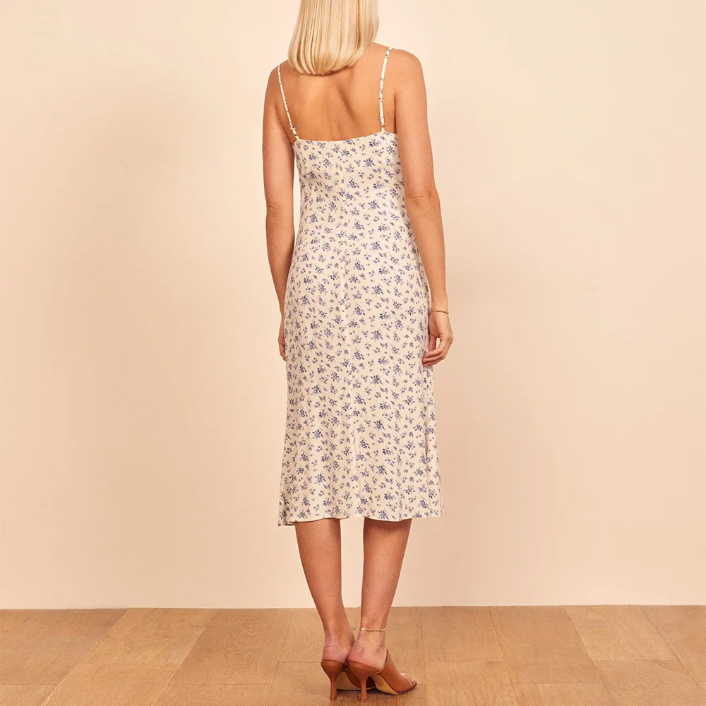 

Summer Dresses For Women 2022 Elegant Vintage Floral Print Beach Midi Sundress V Neck Sleeveless Side Slit Sexy Slip
