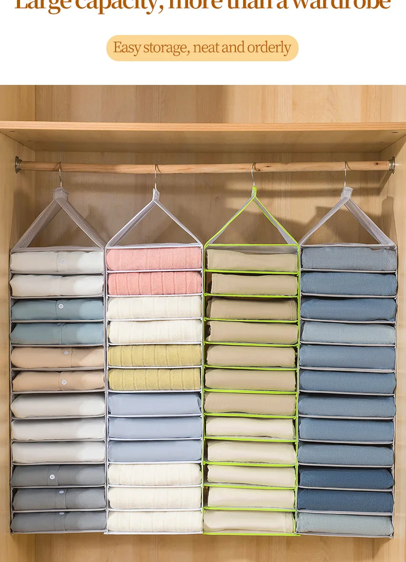 Description Picture 5 of itemHanging Wardrobe Clothing Storage Bag Jeans Shirt Storage Rack Hanging Closet Storage Bag Foldable Clothes Organizer