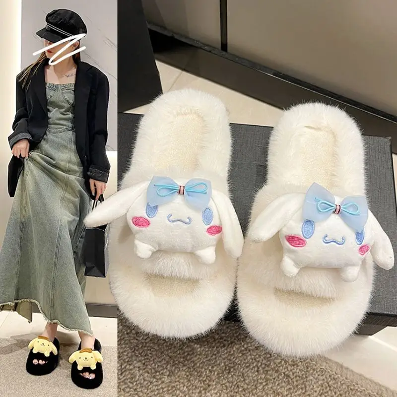 

Cartoon Sanrio Cinnamoroll My Melody Winter Slippers Shoes Plush Toys Cotton Indoor Warm Soft-Soled Slippers Kids Christmas Gift