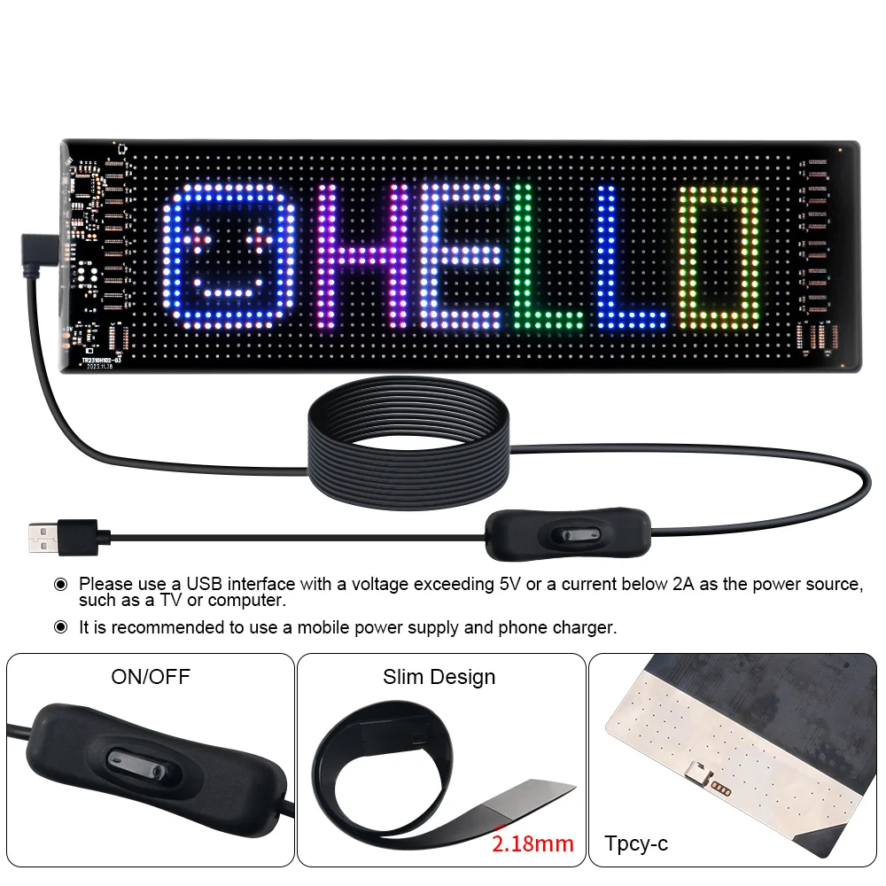스크롤링 광고 LED 자동차 사인, USB RGB 사용자 정의 애니메이션, 프로그래밍 가능한 텍스트 패턴, 앱 제어, 블루투스 로고 라이트 디스플레이