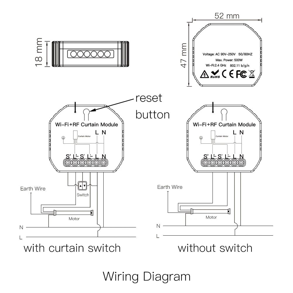 WiFi Curtain Light SwitchWireless RF433 Smart Curtain Motor Switch – MOES