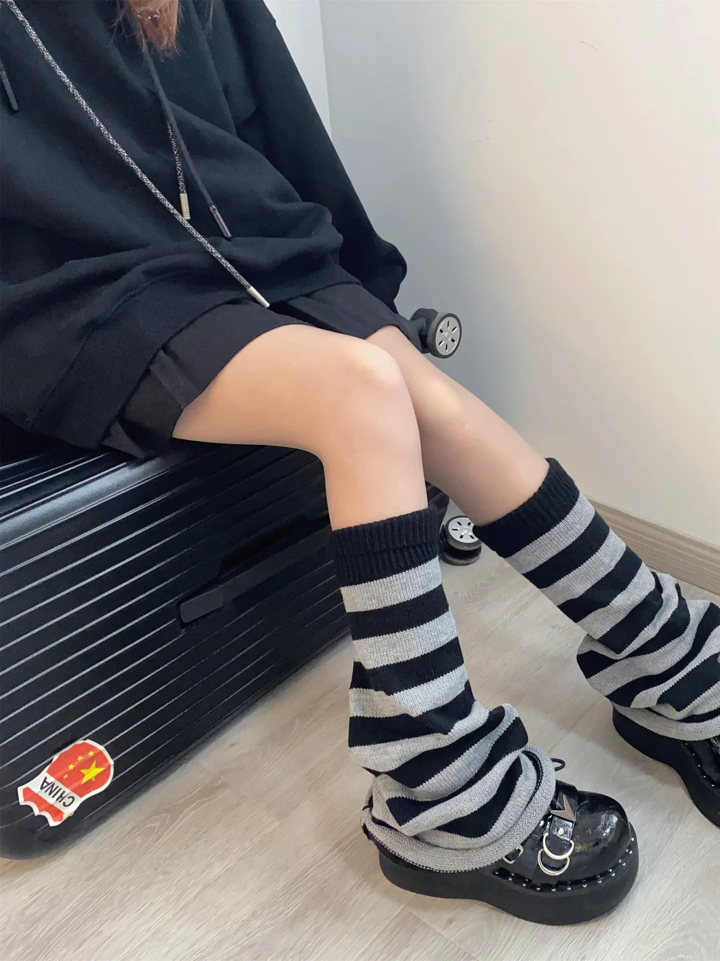 Harajuku Y2k Girl Casual Striped Flared Knitting Leg Warmers Women Loose  Stretchy Knee-high Boots Cover Socks Japanese Style