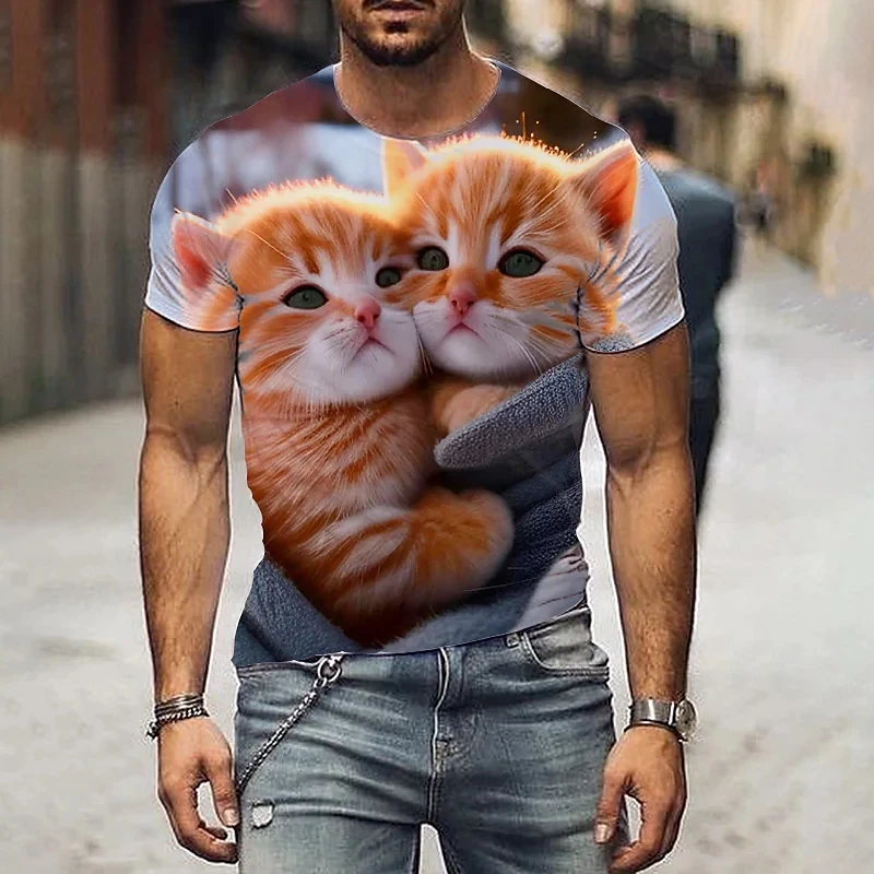 Verão novo 3d animal gato/tigre t camisa impressão legal engraçado