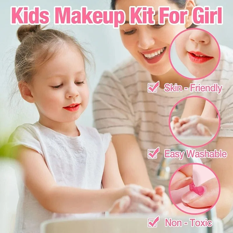 Girls Real Makeup Kit Washable Princess Play Makeup Set Kids Toys Safe Non Toxic Girls Pretend Play Birthday for Kids Gifts