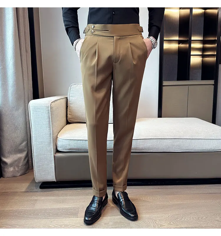 Men's High Waist Casual Formal Pants Naples Slim Fit Formal Dress Suit  Trousers