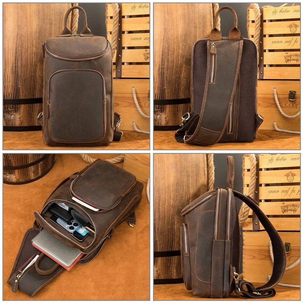 Genuine Leather Chest Bag for Men Outdoor Travel