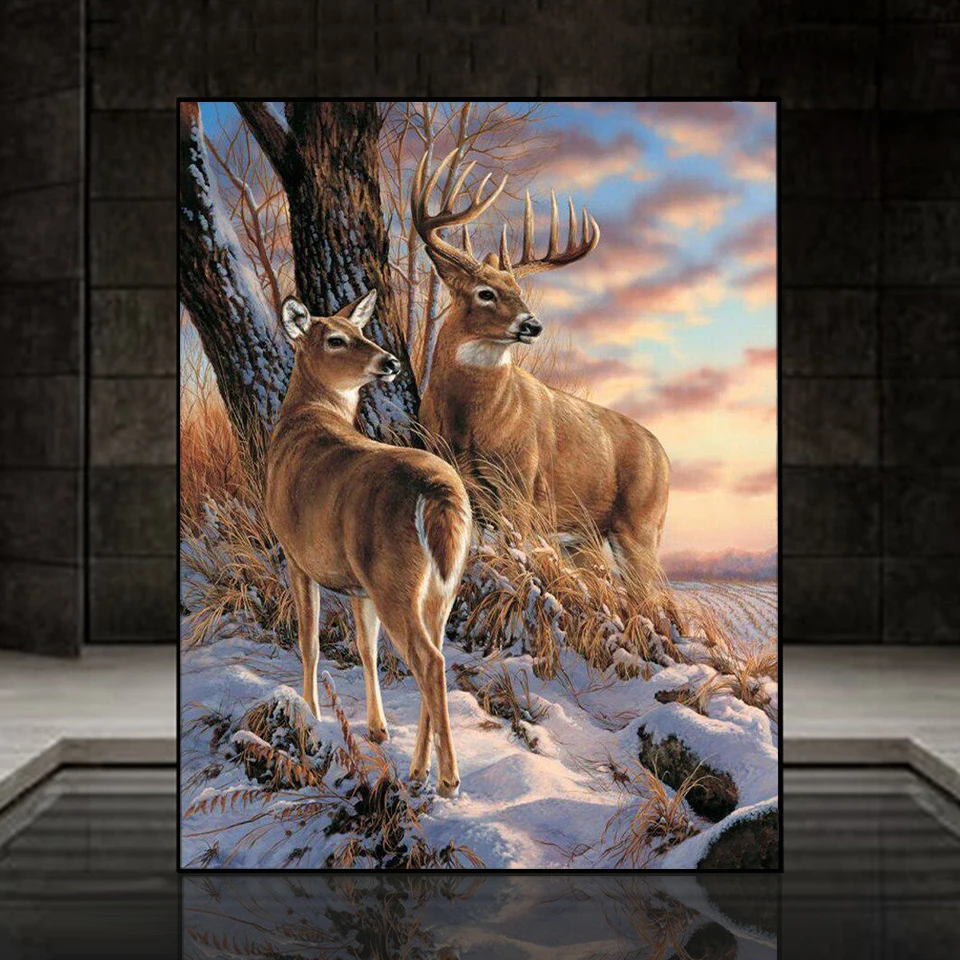 

5D алмазная живопись олень в снегу, животные, полная квадратная/круглая Алмазная мозаика, живопись, наборы для вышивки, DIY подарок