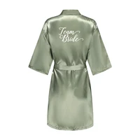 Women's Satin Robe Silk Kimono Bathrobe Pure Short Sexy Sleepwear Bridesmaid Bride Party Robes Grass Green - Image 3