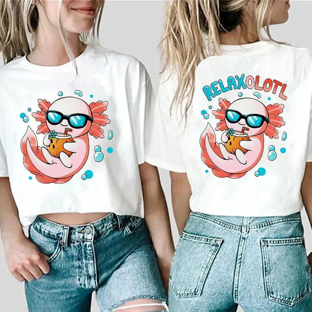 

Relaxolotl Cartoon Clothes Women Harajuku Fashion Double Sided Print Y2K T Shirt Anime Girl Tshirt Short Sleeve Casual Y2k Tops