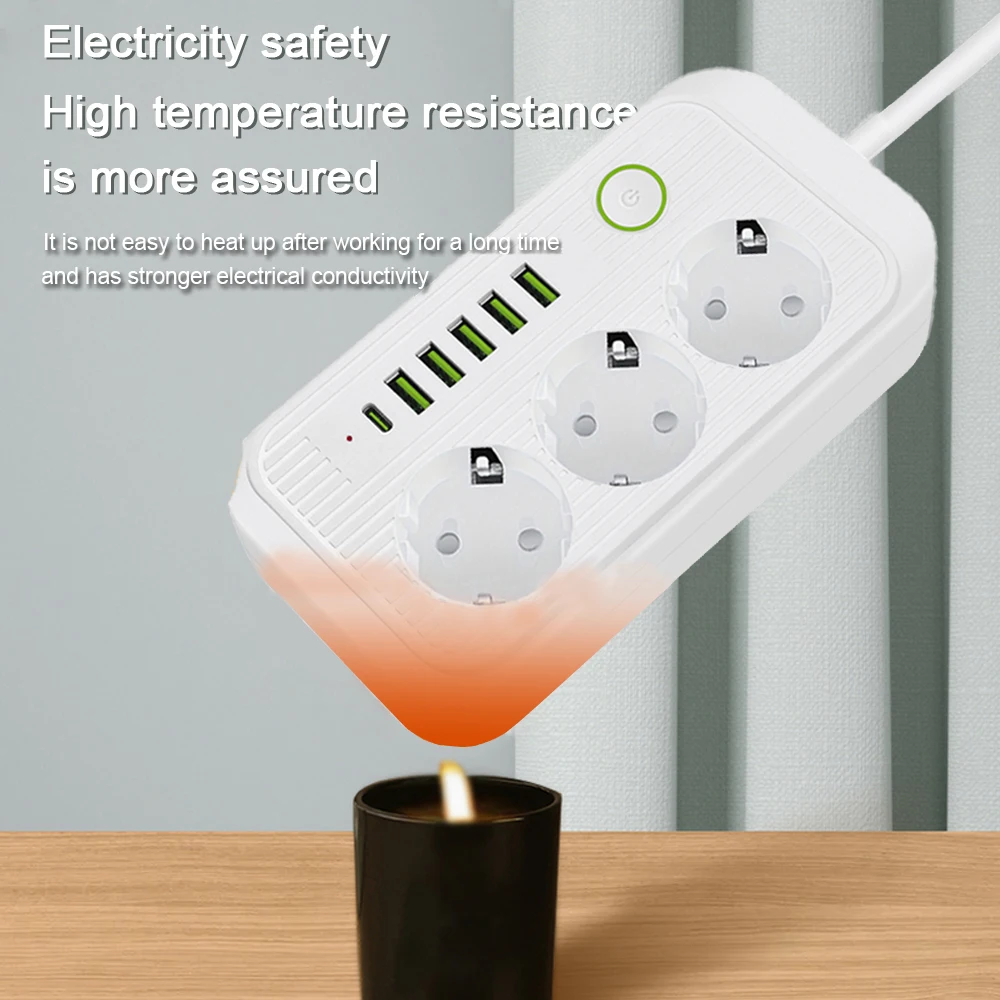 EU Plug AC Outlets Multitap Socket Extension Cord Electrical Power Strip With USB Type C PD Fast Charging Network Filter Adapter power strip extension cable electrical power strip power strip plug adapter power socket power socket plug power plug adapter wall plug socket power extension cord power cable