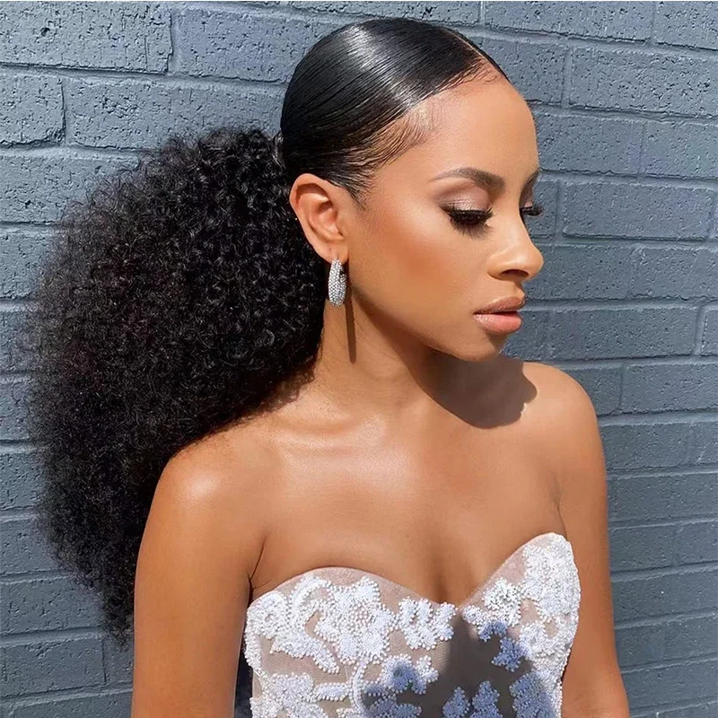 Drawstring Curly Ponytail Extension for African Women Afro Kinky Curly Hair Pieces Synthetic Heat Resistant