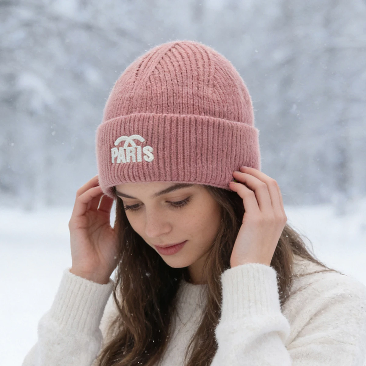 Hat Japanese Style Simple Casual Letter Knit Hat Korean Fashion Trendy Versatile Woolen Hat Women's Autumn and Winter Trendy European and American Warm Hat