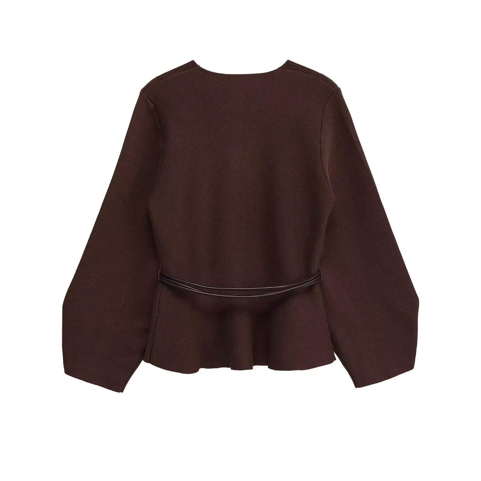 Women's Knitted With Belt Jackets Coat Long Sleeve High Street Lady Short Coats Autumn  Winter Wrinkled Hem Female Cardigan Top