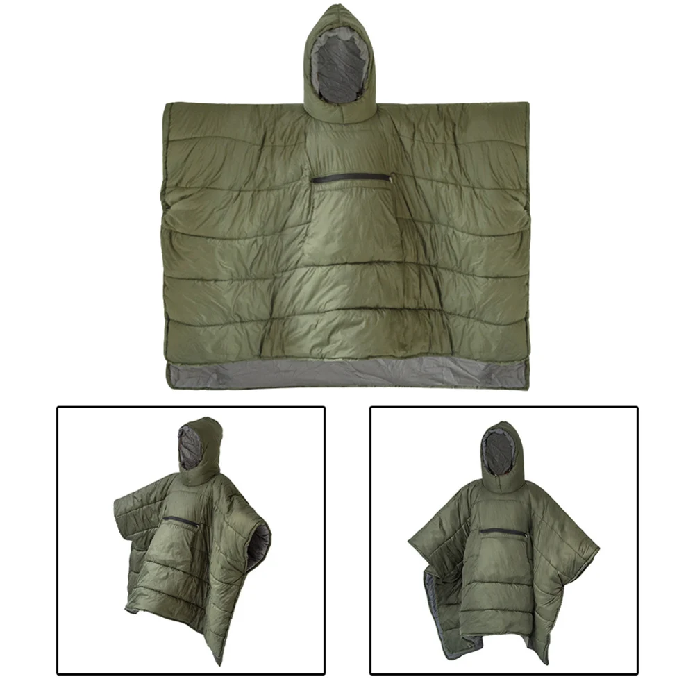 Outdoor Wearable Cloak Multi Functional Self-folding Cotton Blanket Camping Warm Poncho Sleeping Bag Camping Cloak Accessories