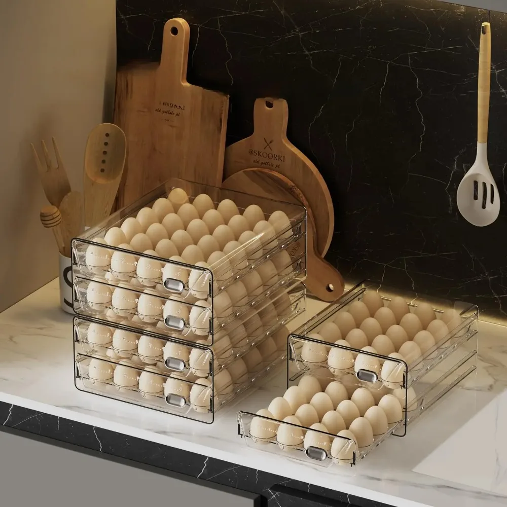 Clear 60 Egg Container for Refrigerator, Egg Holder for Fridge,Stackable Eggs Storage Container, Egg Fresh Storage Box Tray 3